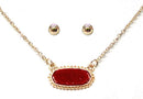 VNE0616 Eloise Druzy Oval Pendant Necklace & Earrings Set - MiMi Wholesale