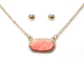 VNE0616 Eloise Druzy Oval Pendant Necklace & Earrings Set - MiMi Wholesale