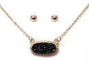 VNE0616 Eloise Druzy Oval Pendant Necklace & Earrings Set - MiMi Wholesale
