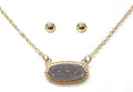 VNE0616 Eloise Druzy Oval Pendant Necklace & Earrings Set - MiMi Wholesale