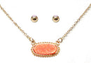 VNE0616 Eloise Druzy Oval Pendant Necklace & Earrings Set - MiMi Wholesale