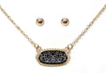 VNE0616 Eloise Druzy Oval Pendant Necklace & Earrings Set - MiMi Wholesale