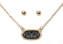 VNE0616 Eloise Druzy Oval Pendant Necklace & Earrings Set - MiMi Wholesale