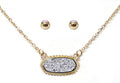 VNE0616 Eloise Druzy Oval Pendant Necklace & Earrings Set - MiMi Wholesale