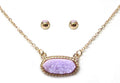 VNE0616 Eloise Druzy Oval Pendant Necklace & Earrings Set - MiMi Wholesale