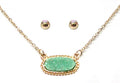 VNE0616 Eloise Druzy Oval Pendant Necklace & Earrings Set - MiMi Wholesale