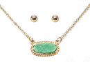 VNE0616 Eloise Druzy Oval Pendant Necklace & Earrings Set - MiMi Wholesale