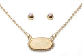 VNE0616 Eloise Druzy Oval Pendant Necklace & Earrings Set - MiMi Wholesale