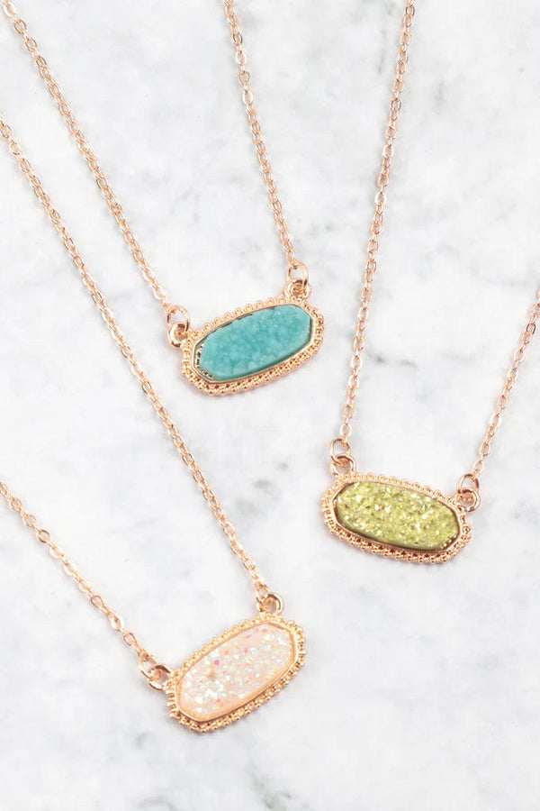 VNE0616 Eloise Druzy Oval Pendant Necklace & Earrings Set - MiMi Wholesale