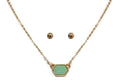 VNE0851 Sally Druzy Hexagon Pendant Necklace & Earrings Set - MiMi Wholesale