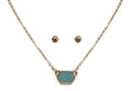 VNE0851 Sally Druzy Hexagon Pendant Necklace & Earrings Set - MiMi Wholesale