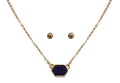 VNE0851 Sally Druzy Hexagon Pendant Necklace & Earrings Set - MiMi Wholesale