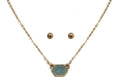 VNE0851 Sally Druzy Hexagon Pendant Necklace & Earrings Set - MiMi Wholesale