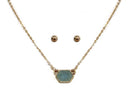 VNE0851 Sally Druzy Hexagon Pendant Necklace & Earrings Set - MiMi Wholesale