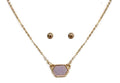 VNE0851 Sally Druzy Hexagon Pendant Necklace & Earrings Set - MiMi Wholesale