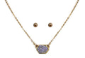 VNE0851 Sally Druzy Hexagon Pendant Necklace & Earrings Set - MiMi Wholesale