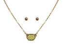 VNE0851 Sally Druzy Hexagon Pendant Necklace & Earrings Set - MiMi Wholesale