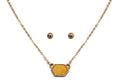 VNE0851 Sally Druzy Hexagon Pendant Necklace & Earrings Set - MiMi Wholesale