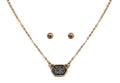 VNE0851 Sally Druzy Hexagon Pendant Necklace & Earrings Set - MiMi Wholesale