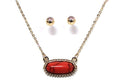 VNE0969 Stone Oval Pendant Necklace & Earrings Set - MiMi Wholesale