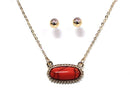 VNE0969 Stone Oval Pendant Necklace & Earrings Set - MiMi Wholesale