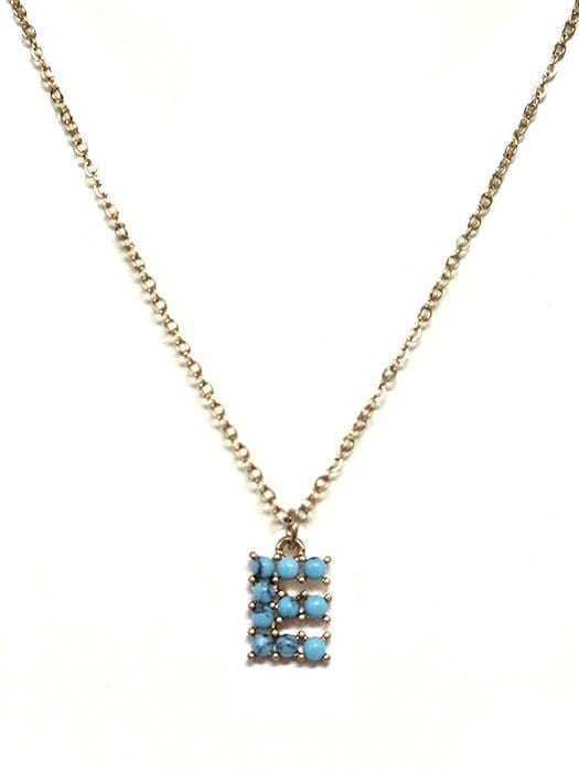 VNE1147 16 Piece Assorted Turquoise Beaded Initial Necklace Pack - MiMi Wholesale