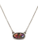 VNE1233 Gemstone Oval Pendant Necklace - MiMi Wholesale