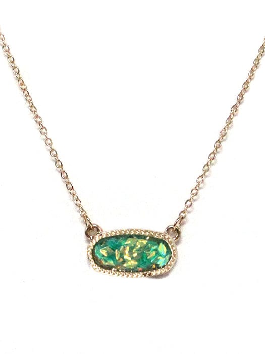 VNE1233 Gemstone Oval Pendant Necklace - MiMi Wholesale