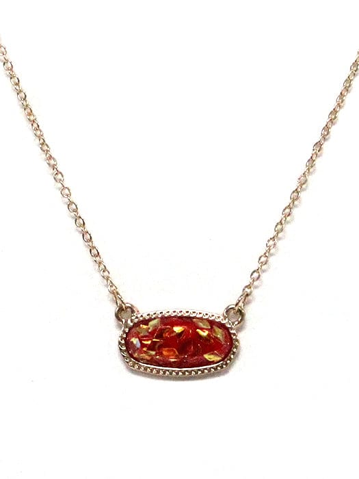VNE1233 Gemstone Oval Pendant Necklace - MiMi Wholesale