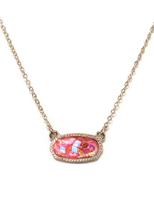 VNE1233 Gemstone Oval Pendant Necklace - MiMi Wholesale