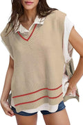 VTC0048 V Neck Knit Vest With Tassels - MiMi Wholesale