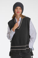 VTC0048 V Neck Knit Vest With Tassels - MiMi Wholesale