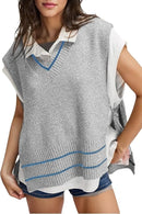 VTC0048 V Neck Knit Vest With Tassels - MiMi Wholesale