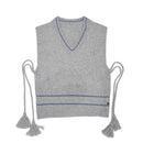 VTC0048 V Neck Knit Vest With Tassels - MiMi Wholesale