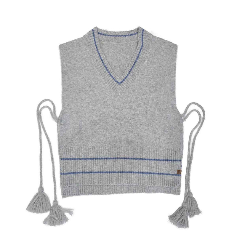 VTC0048 V Neck Knit Vest With Tassels - MiMi Wholesale