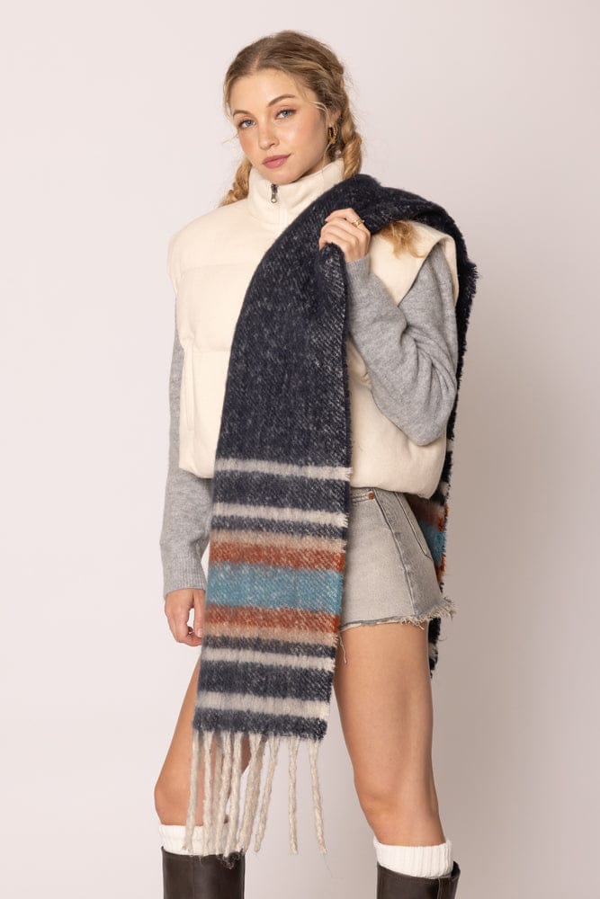 WCL120078 Cierra Multi Stripe Cozy Scarf With Fringe - MiMi Wholesale