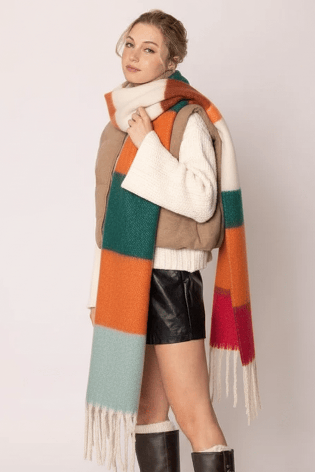 WCL120084 Sherrie Multi Stripe Cozy Scarf With Fringe - MiMi Wholesale