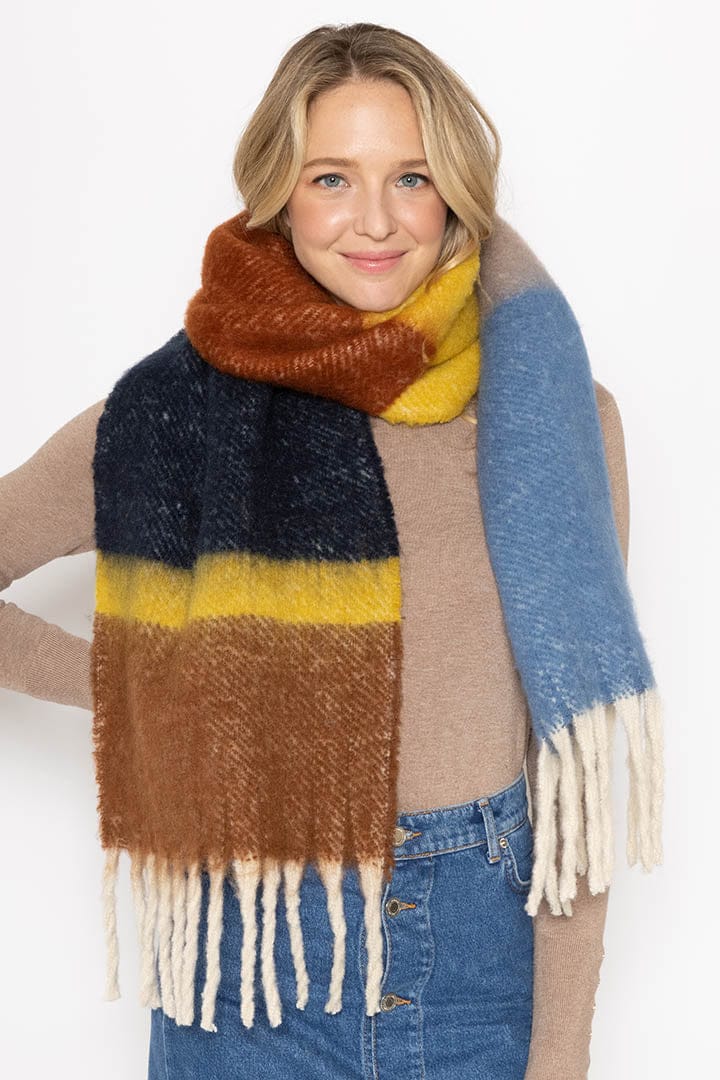 WCL120084 Sherrie Multi Stripe Cozy Scarf With Fringe - MiMi Wholesale