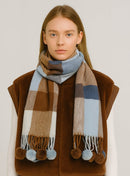 WCL520108 Plaid Scarf With Pom Pom Tassels - MiMi Wholesale