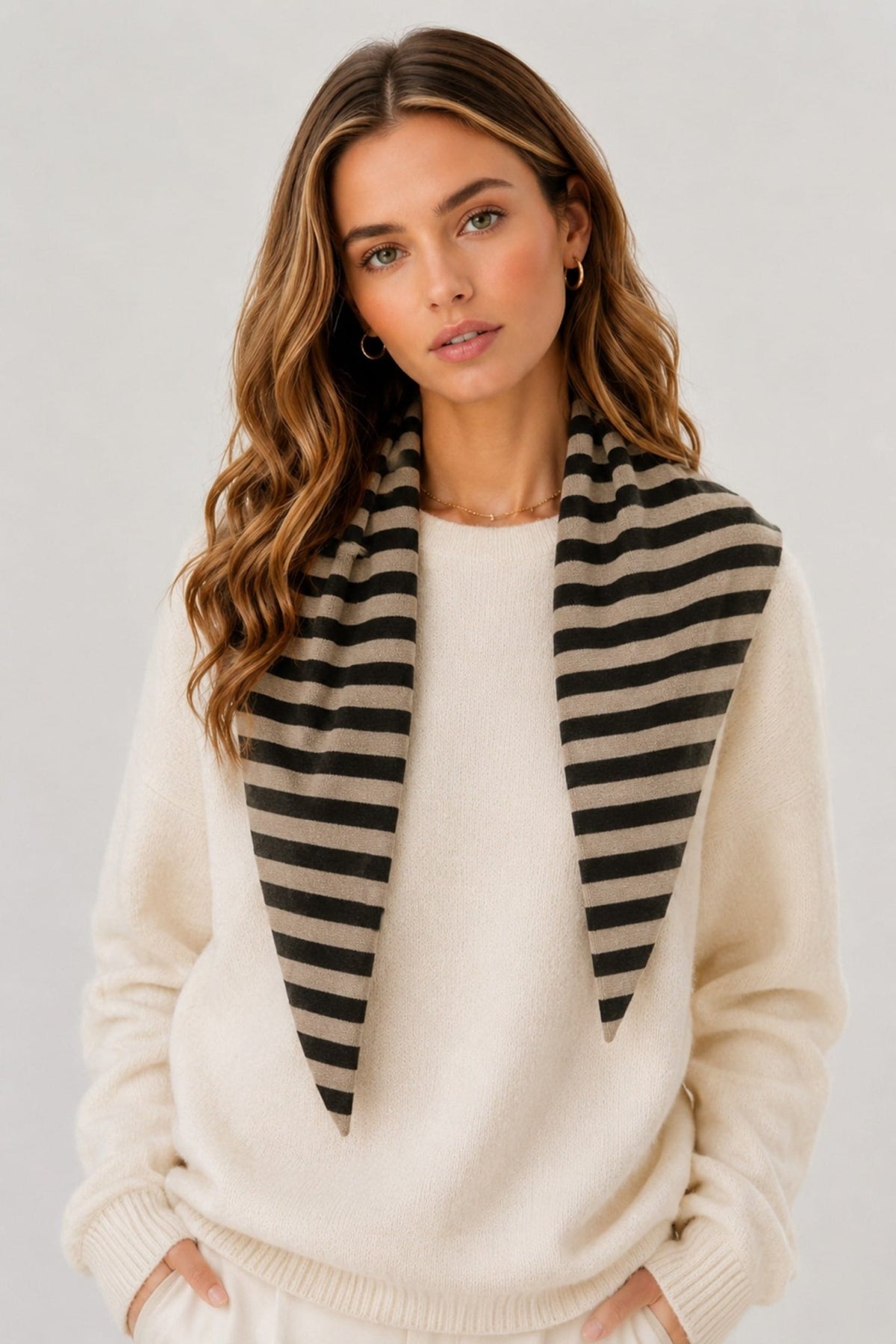WCLS618 Clara Striped Triangle Knit Scarf - MiMi Wholesale
