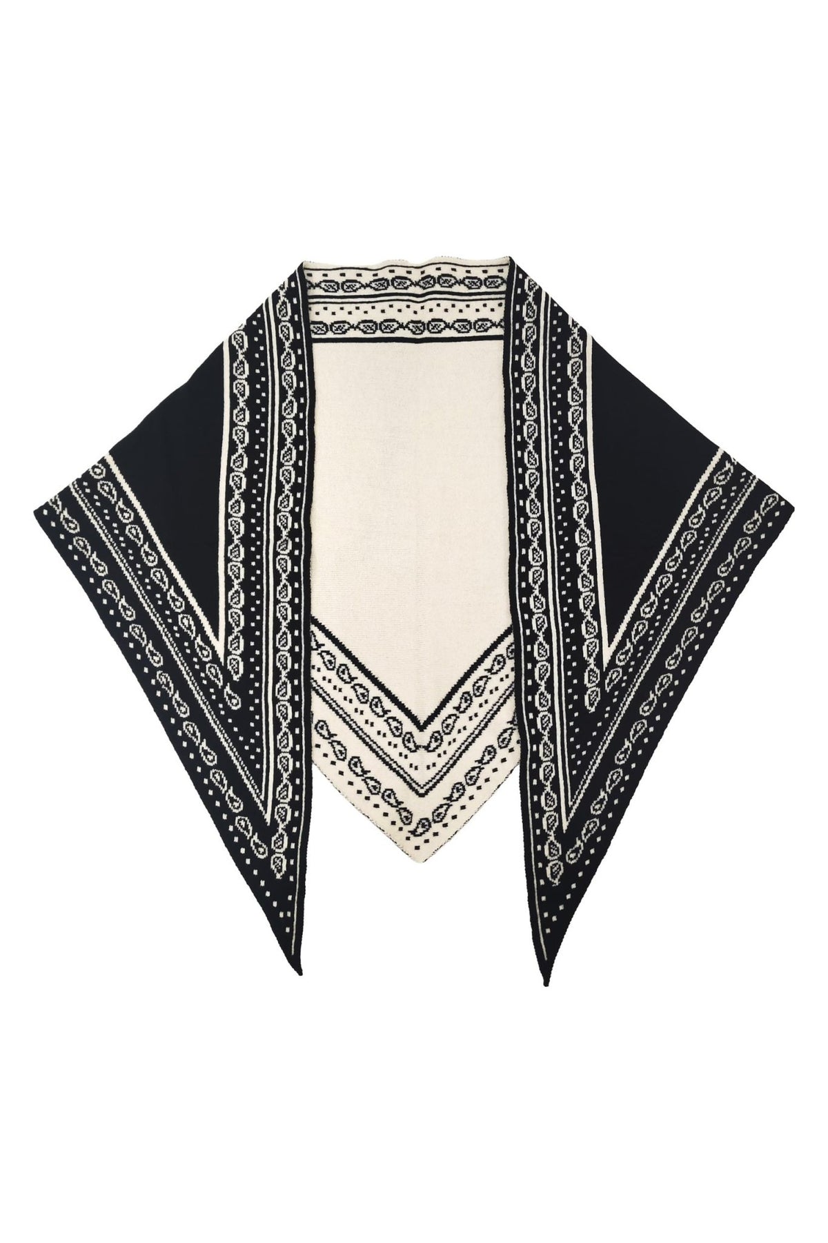 WCLS620 Celine Paisley Border Triangle Knit Scarf - MiMi Wholesale