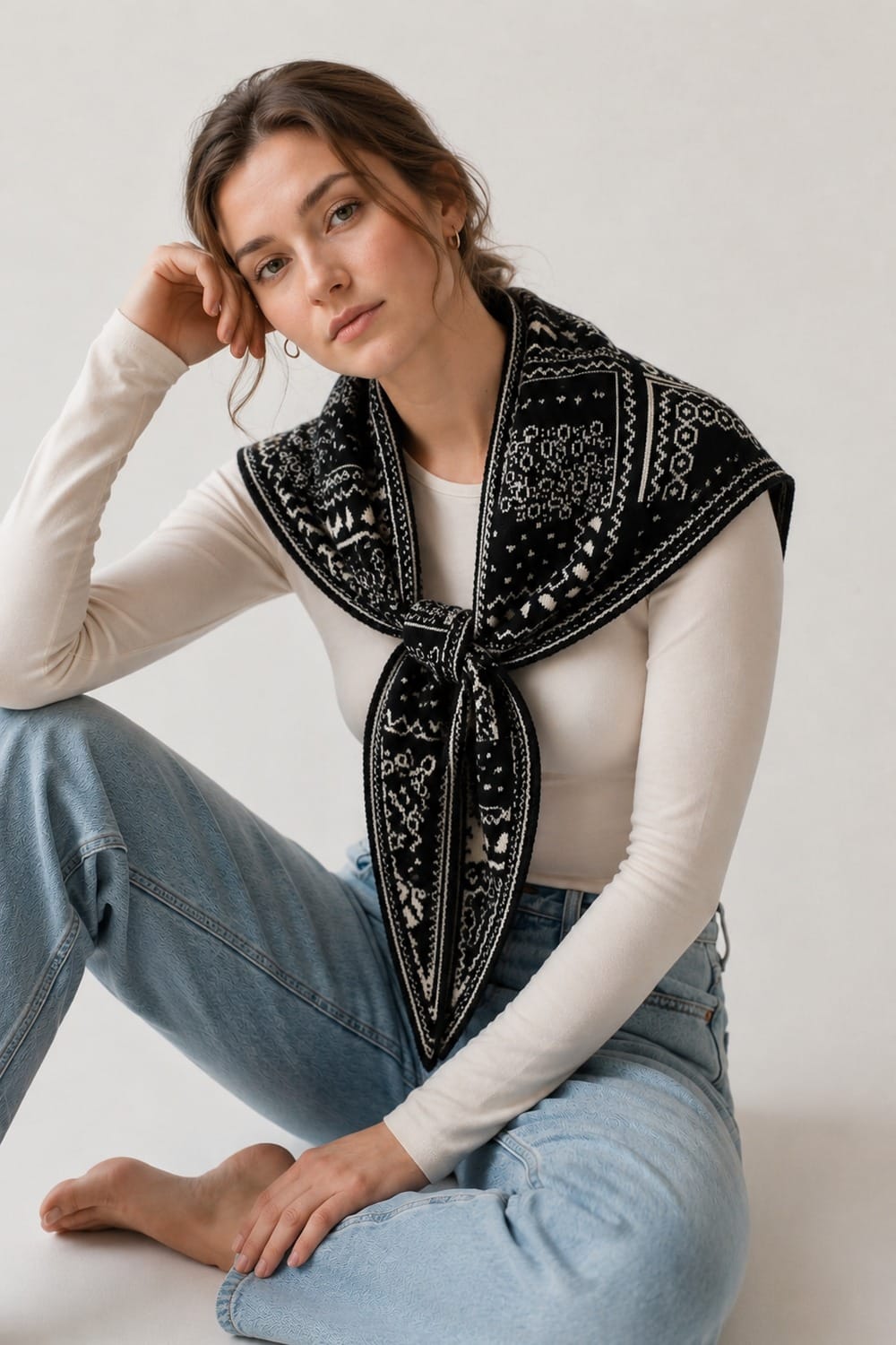 WCLS622 Georgia Bandana Knit Triangle Scarf - MiMi Wholesale