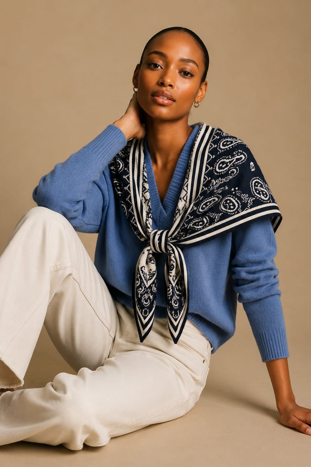 WCLS624 Hazel Paisley Knit Triangle Scarf - MiMi Wholesale