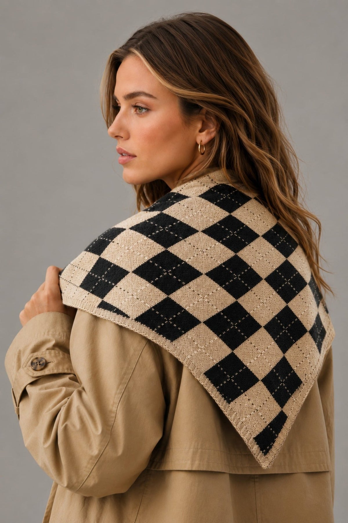 WCLS626 Audrey Argyle Triangle Knit Scarf - MiMi Wholesale