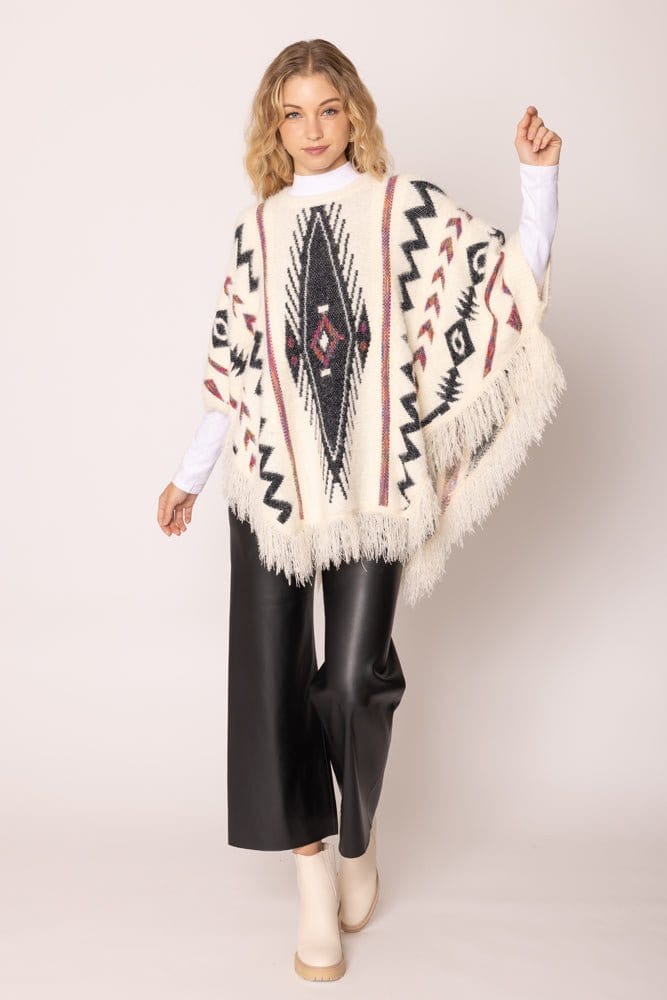 WCP420057 Aztec Tassel Poncho - MiMi Wholesale