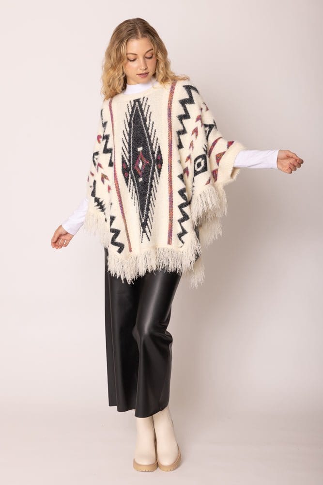 WCP420057 Aztec Tassel Poncho - MiMi Wholesale