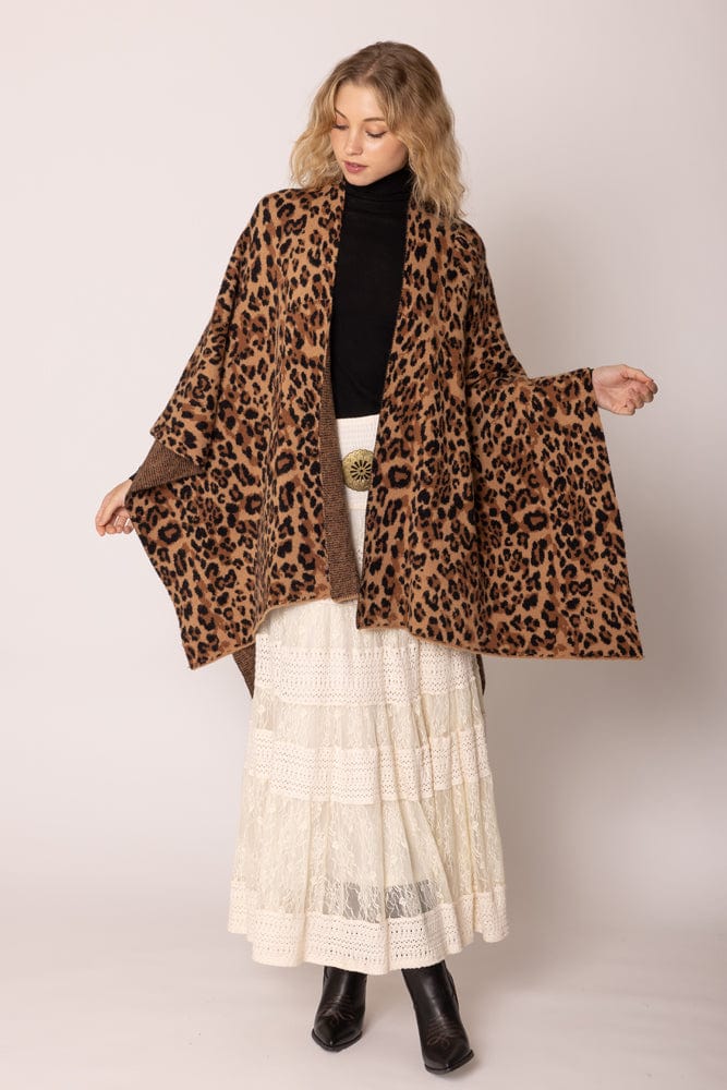 WCR420045 Leopard Knit Ruana with Shoulder strap - MiMi Wholesale