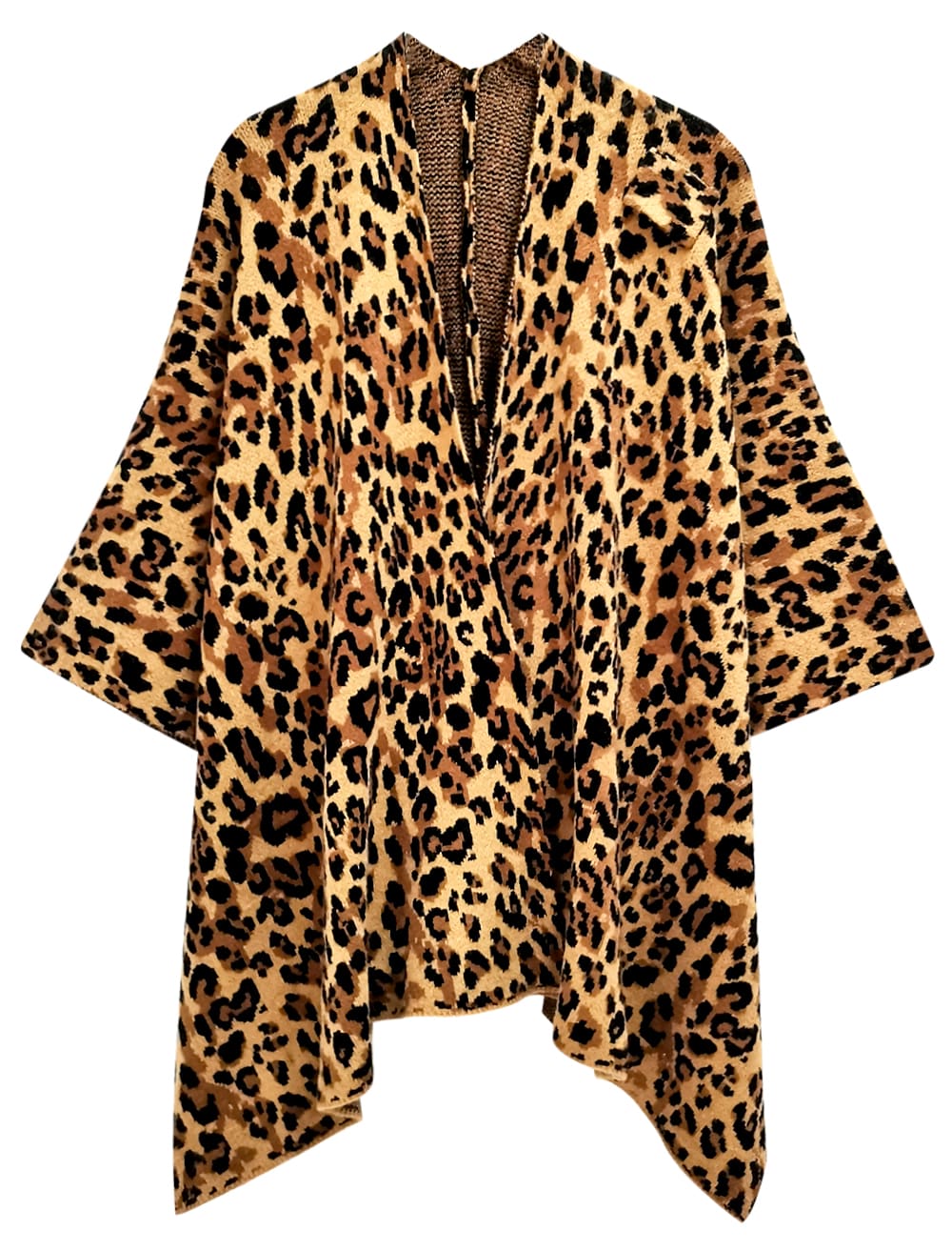 WCR420045 Leopard Knit Ruana With Shoulder strap - MiMi Wholesale