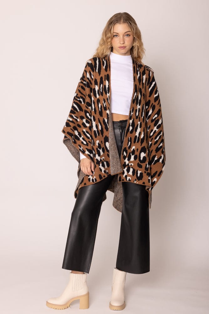 WCR420046 Leopard Knit Ruana with Shoulder Strap - MiMi Wholesale