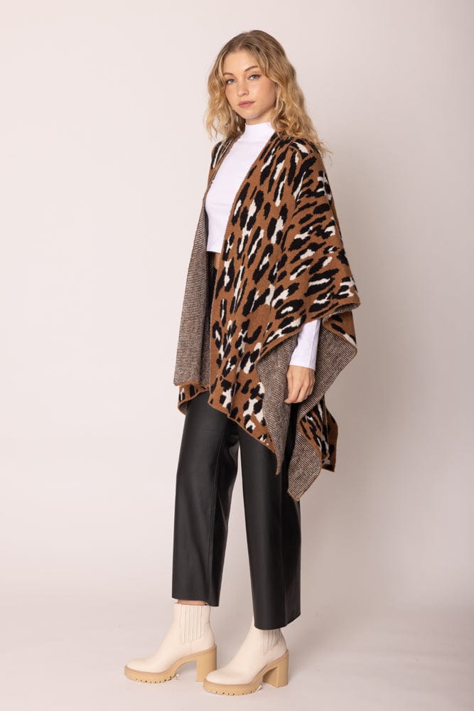 WCR420046 Leopard Knit Ruana with Shoulder Strap - MiMi Wholesale